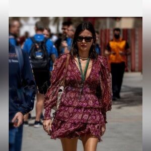 House of Harlow 1960 floral v neck tiered midi dress